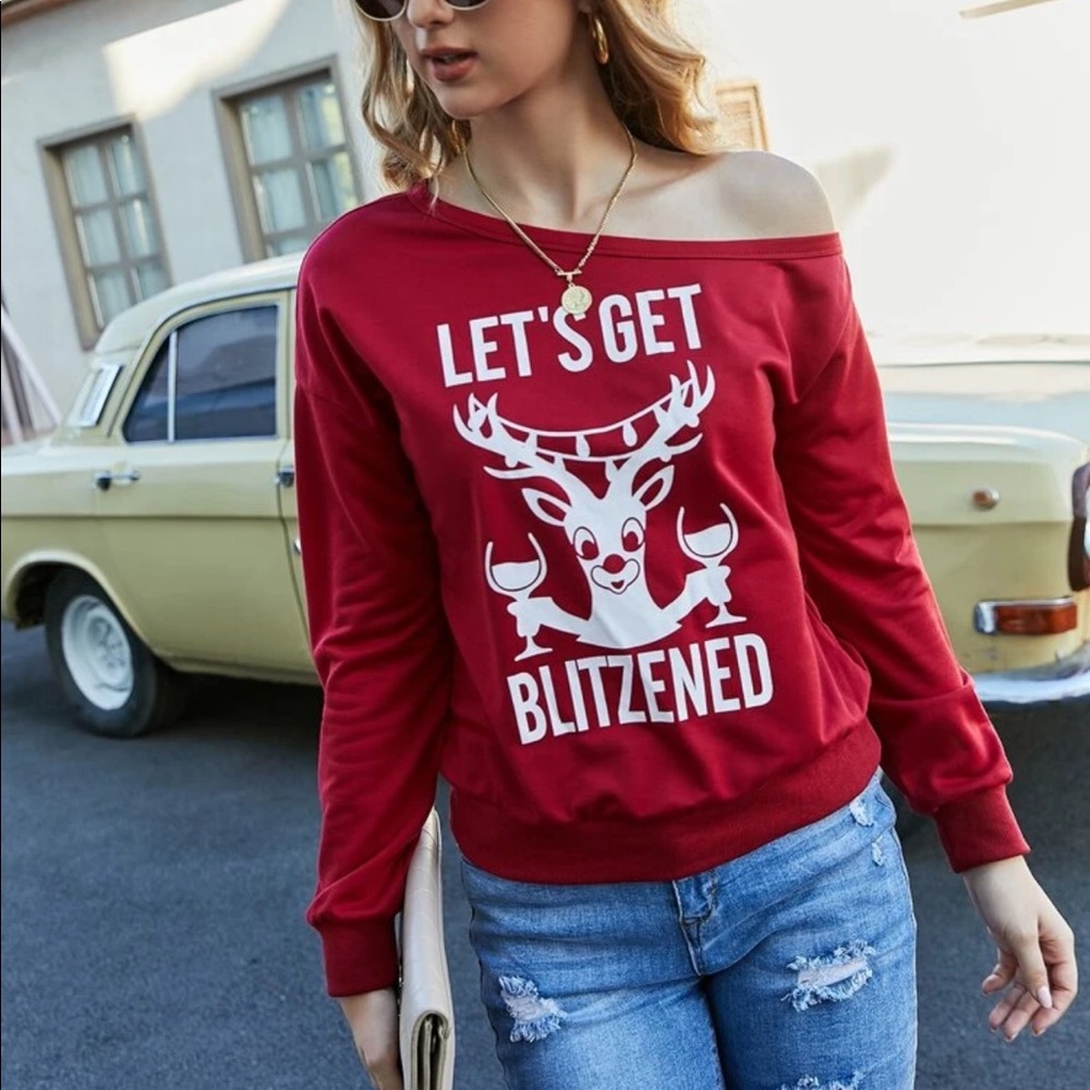 Christmas Holiday Slogan Pullover Sweater in Red